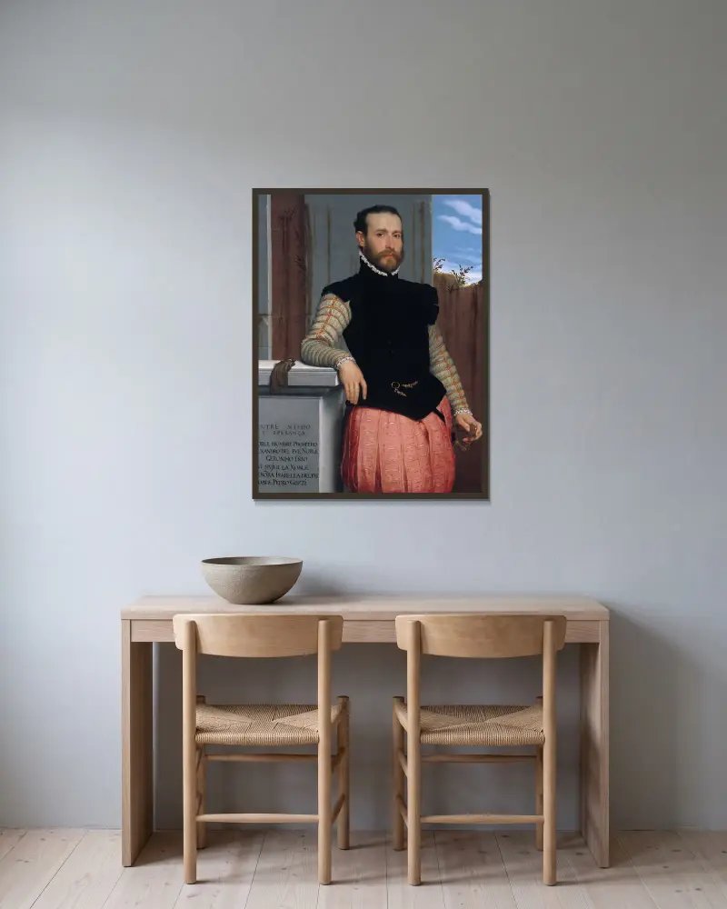 Porträtt av Prospero Alessandri av Giovanni Battista Moroni inramad på en vägg