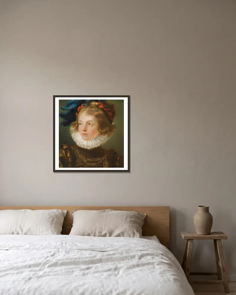 En ung pojke i pagedräkt av Giovanni Battista Tiepolo inramad på en vägg