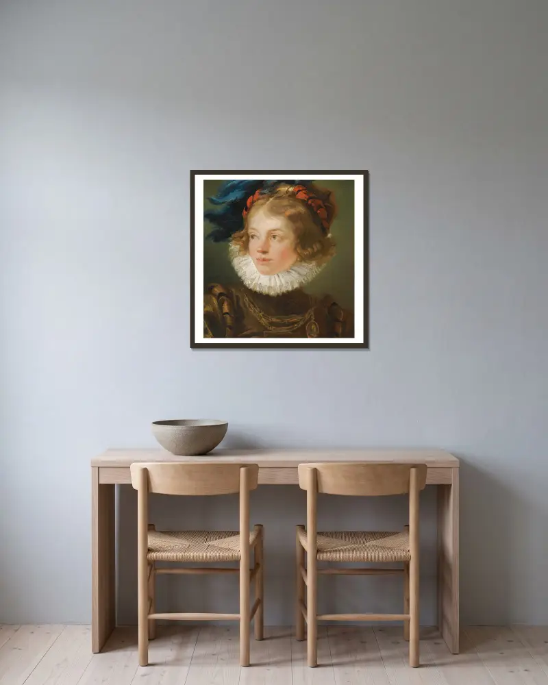 En ung pojke i pagedräkt av Giovanni Battista Tiepolo inramad på en vägg