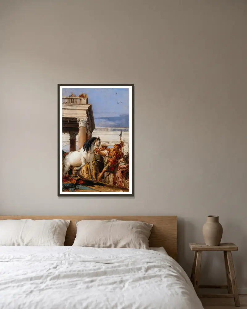 Alexandre et Bucéphale av Giovanni Battista Tiepolo inramad på en vägg