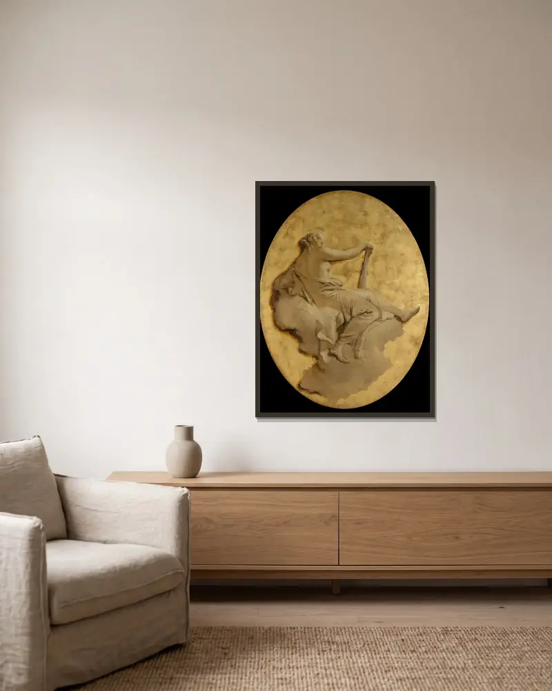 Allegorisk kvinnofigur med klubba av Giovanni Battista Tiepolo inramad på en vägg
