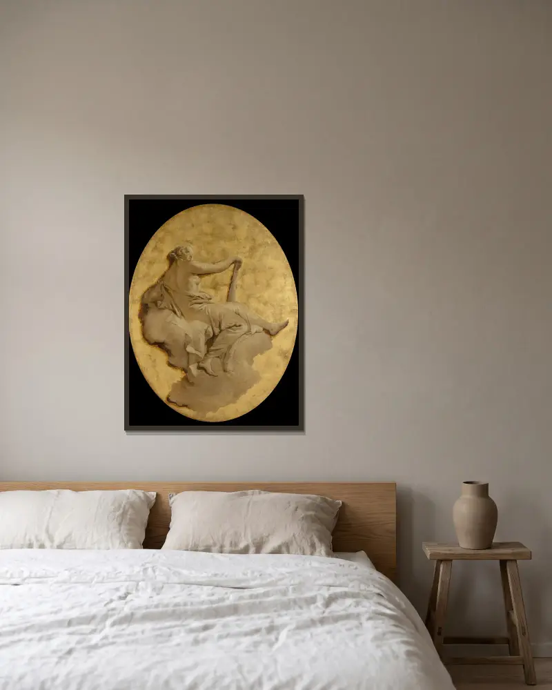 Allegorisk kvinnofigur med klubba av Giovanni Battista Tiepolo inramad på en vägg