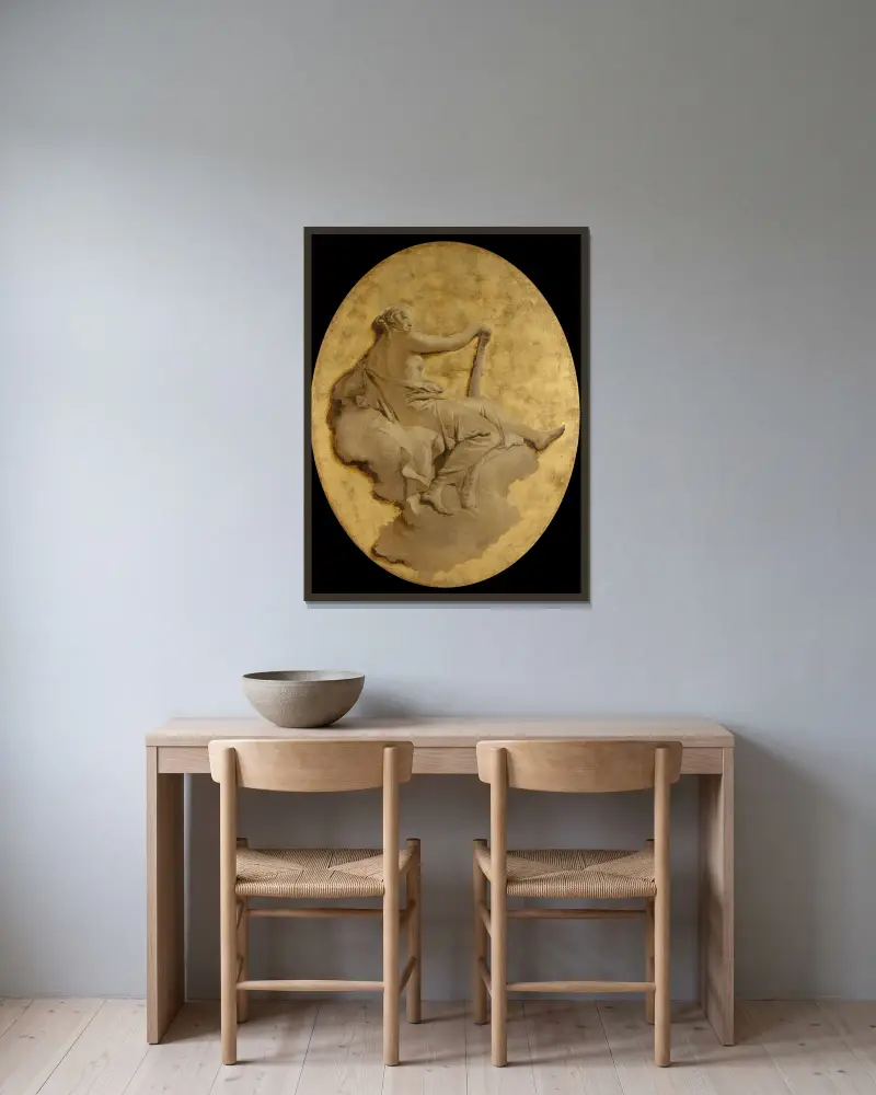 Allegorisk kvinnofigur med klubba av Giovanni Battista Tiepolo inramad på en vägg