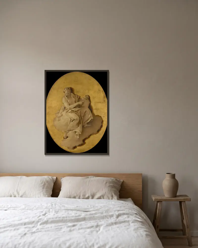 Allegorisk kvinnofigur med sköld eller spegel av Giovanni Battista Tiepolo inramad på en vägg