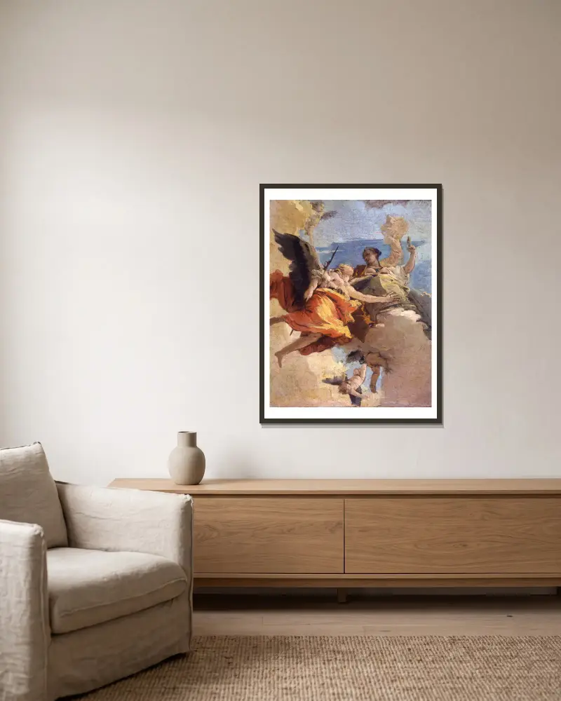 Allegorie der Tugend und des Adels von Giovanni Battista Tiepolo gerahmt an einer Wand