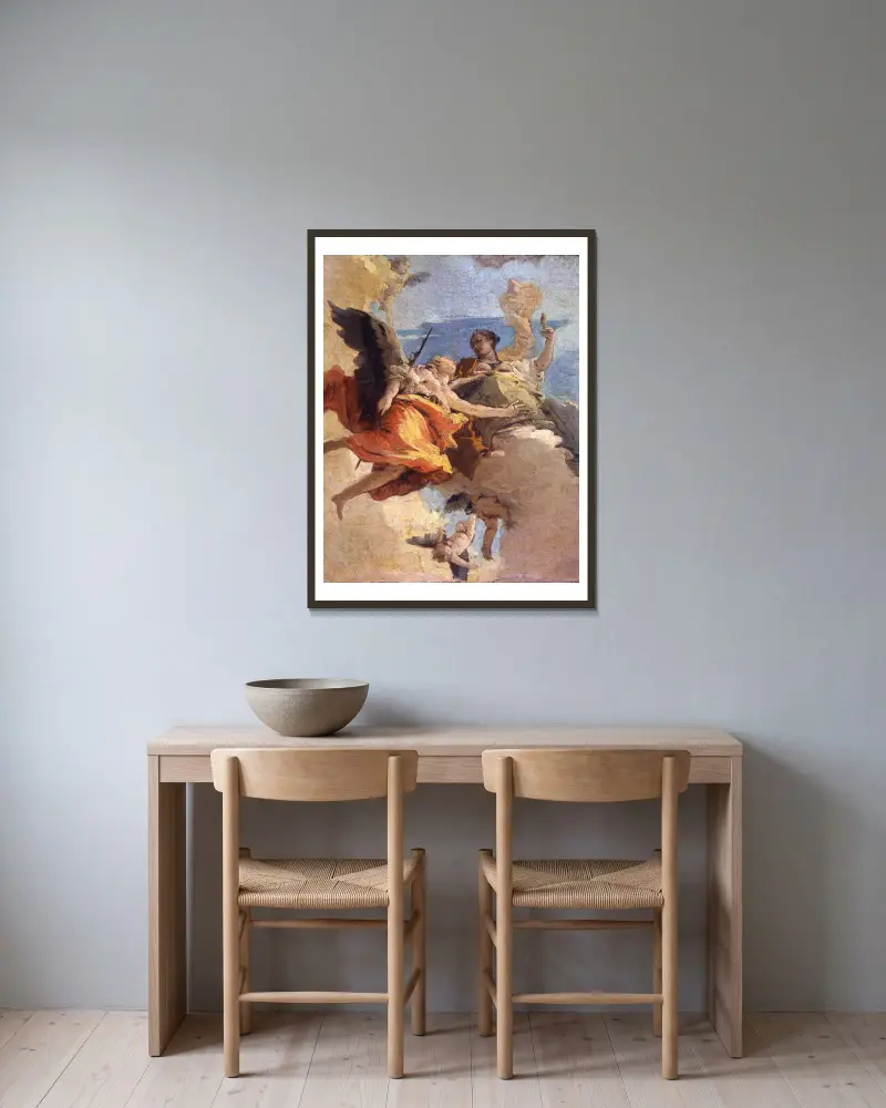 Allegorie der Tugend und des Adels von Giovanni Battista Tiepolo gerahmt an einer Wand
