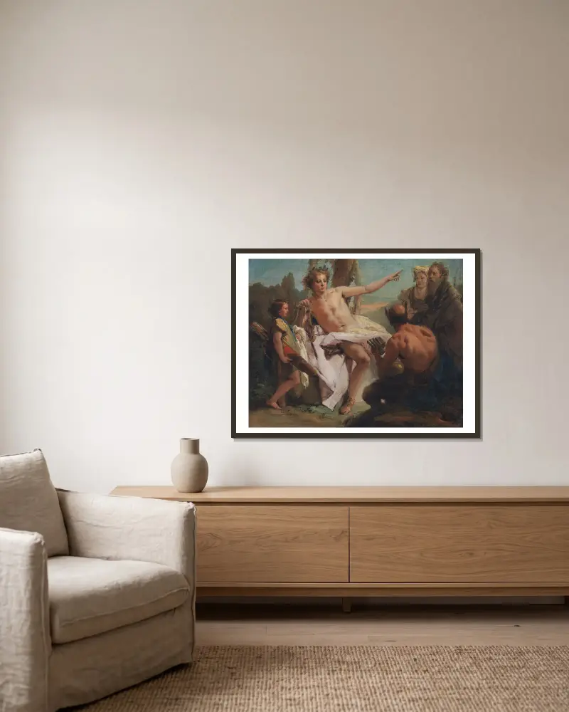 Apollo and Marsyas av Giovanni Battista Tiepolo inramad på en vägg