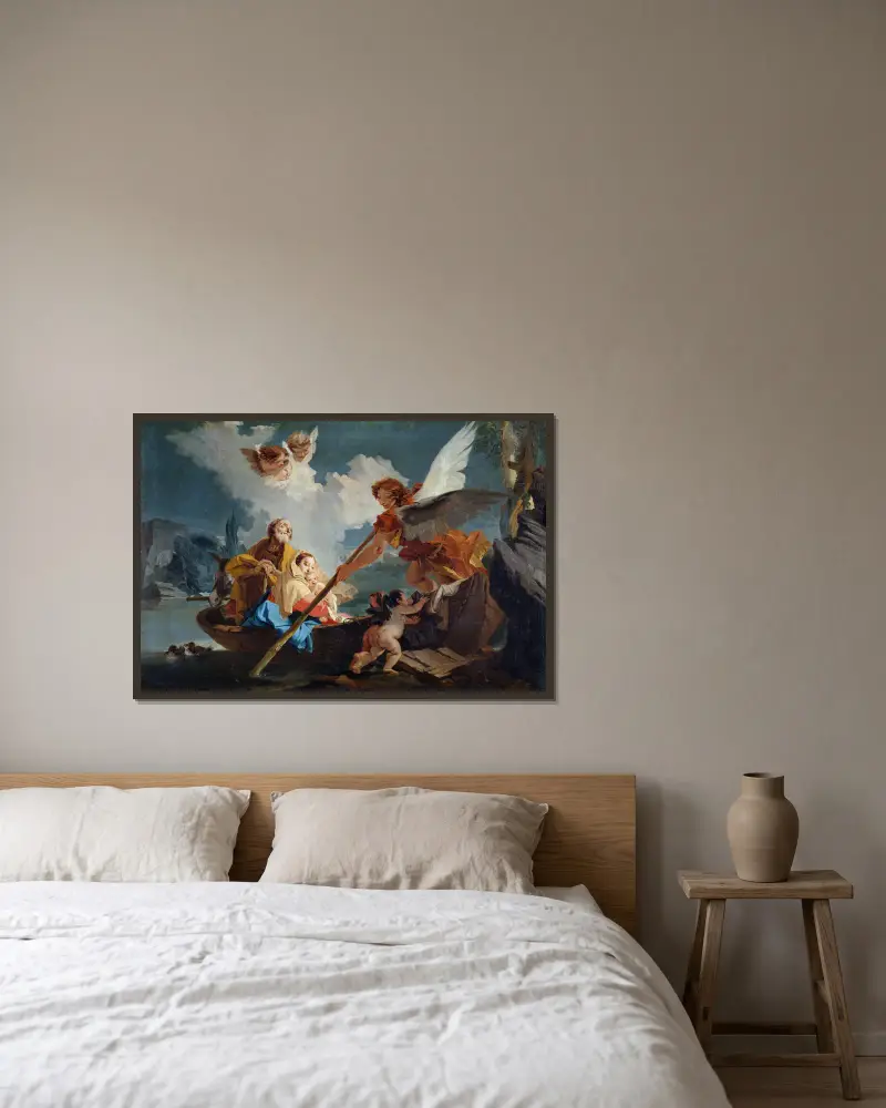 Flight into Egypt av Giovanni Battista Tiepolo inramad på en vägg