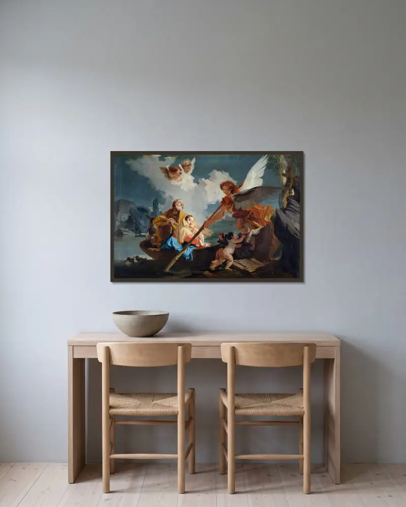 Flight into Egypt av Giovanni Battista Tiepolo inramad på en vägg