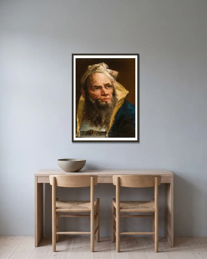 Filosofens huvud av Giovanni Battista Tiepolo inramad på en vägg