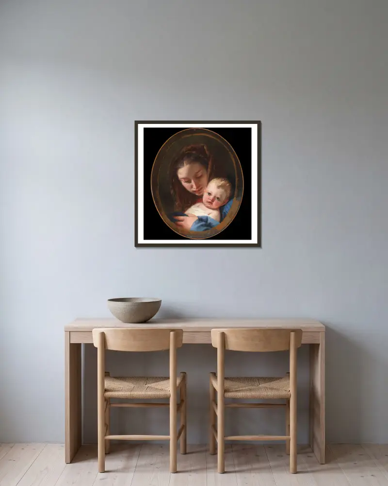 Madonna med barnet av Giovanni Battista Tiepolo inramad på en vägg