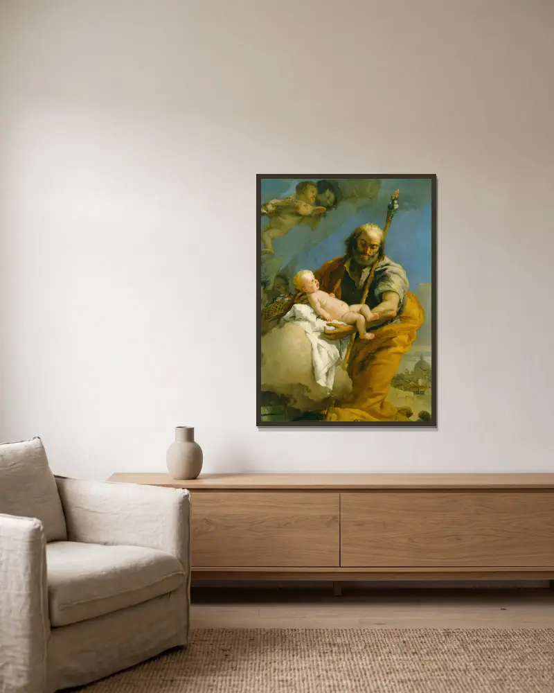 Saint Joseph and the Christ Child av Giovanni Battista Tiepolo inramad på en vägg