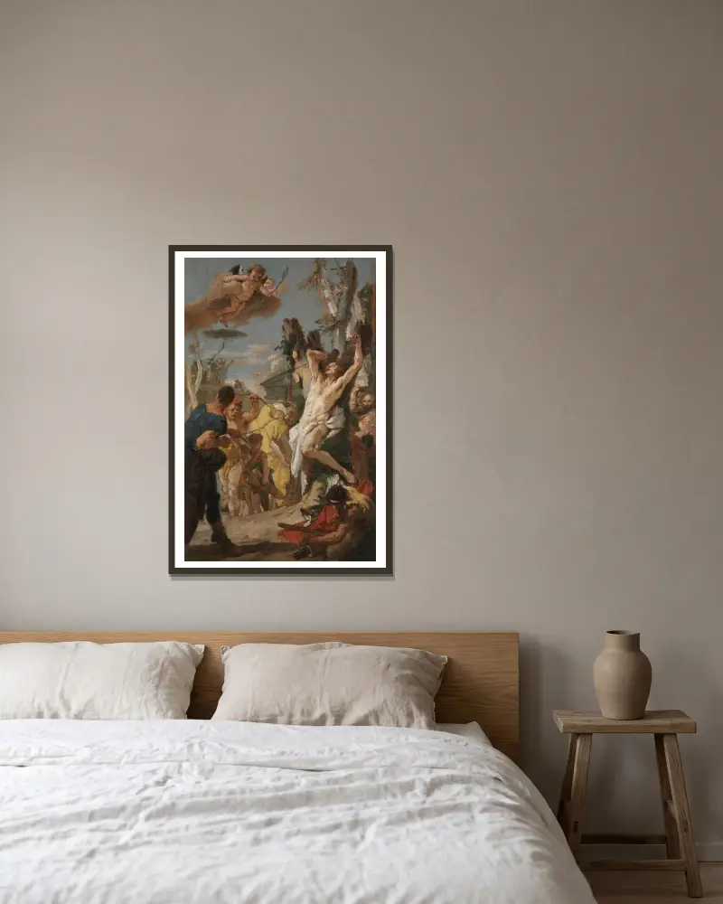Studie till ’Sankt Sebastians martyrium’ (för augustinklostret i Diessen, Tyskland) av Giovanni Battista Tiepolo inramad på en vägg