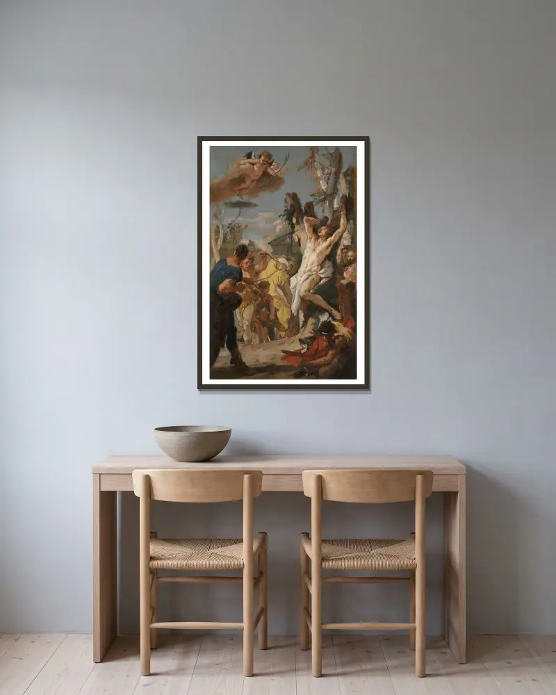 Studie till ’Sankt Sebastians martyrium’ (för augustinklostret i Diessen, Tyskland) av Giovanni Battista Tiepolo inramad på en vägg