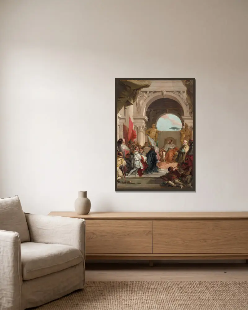 Biskop Harolds investitur som hertig av Franken av Giovanni Battista Tiepolo inramad på en vägg