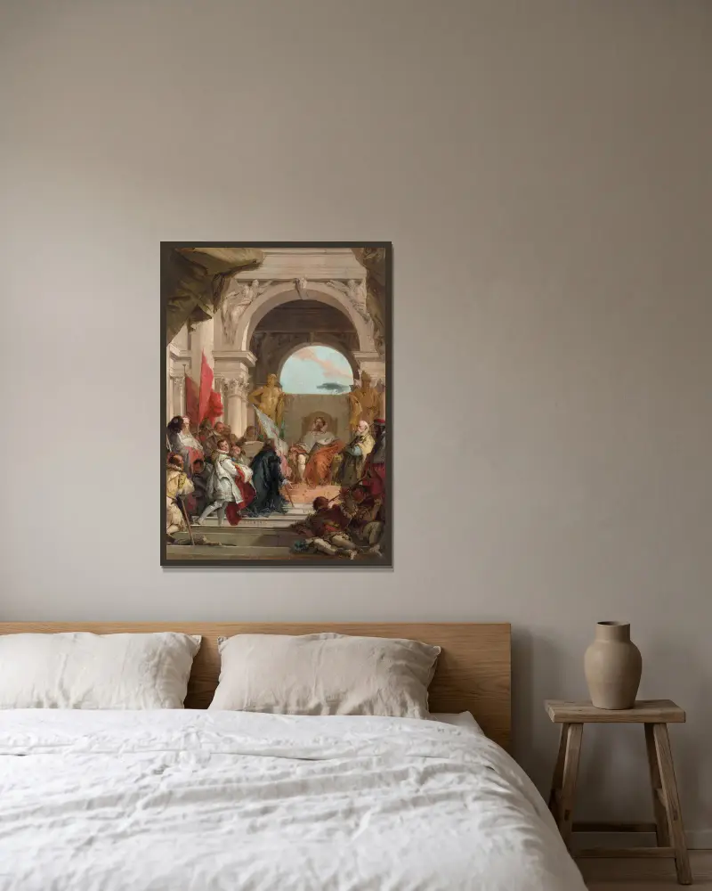 Biskop Harolds investitur som hertig av Franken av Giovanni Battista Tiepolo inramad på en vägg
