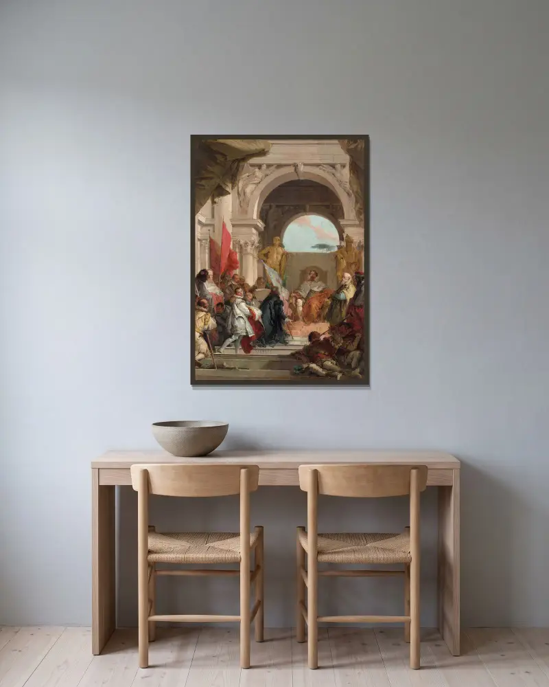 Biskop Harolds investitur som hertig av Franken av Giovanni Battista Tiepolo inramad på en vägg
