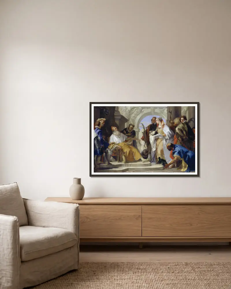 Skyddshelgonen för familjen Crotta av Giovanni Battista Tiepolo inramad på en vägg