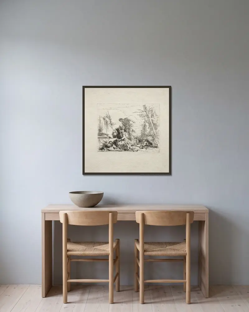 Kvinnan i handbojor av Giovanni Battista Tiepolo inramad på en vägg