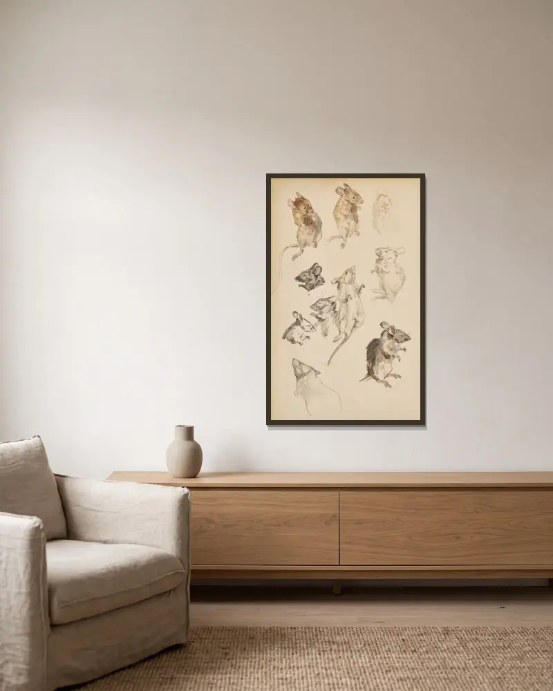 Studies of mice von Beatrix Potter gerahmt an einer Wand