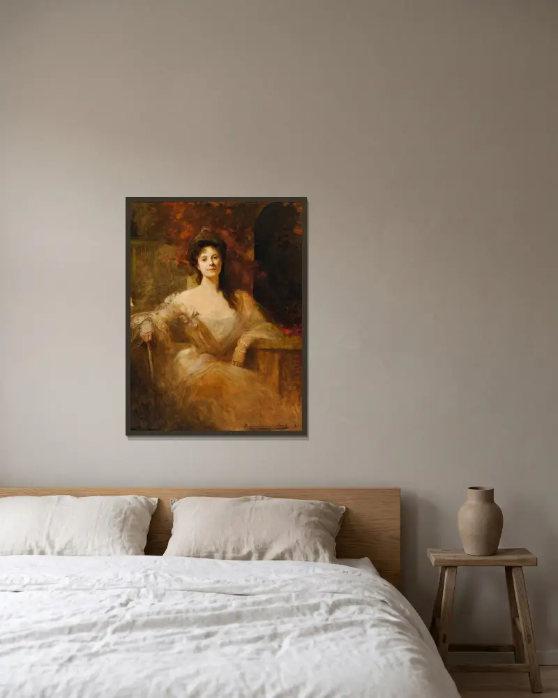 Porträtt av en elegant dam av Jean-Joseph-Benjamin Constant inramad på en vägg
