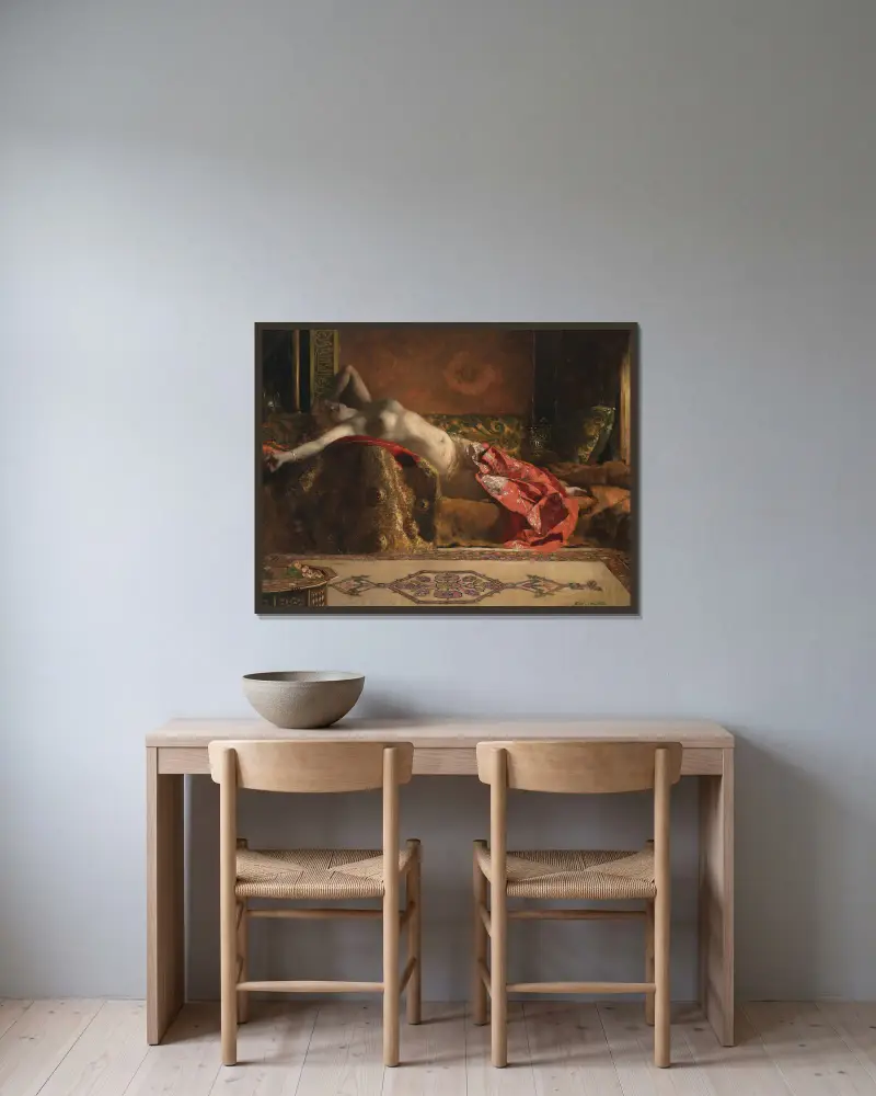 Liegende Odaliske von Jean-Joseph-Benjamin Constant gerahmt an einer Wand