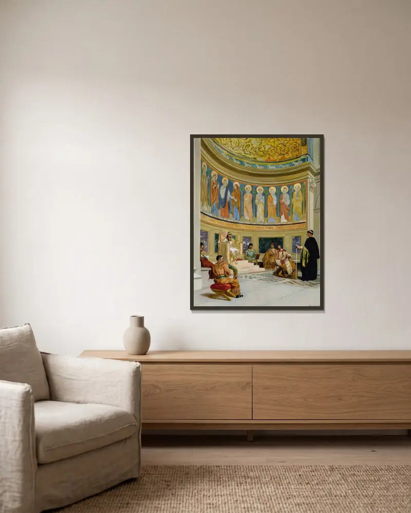 Der heilige Johannes Chrysostomus wird von Kaiserin Eudoxia verbannt von Jean-Joseph-Benjamin Constant gerahmt an einer Wand