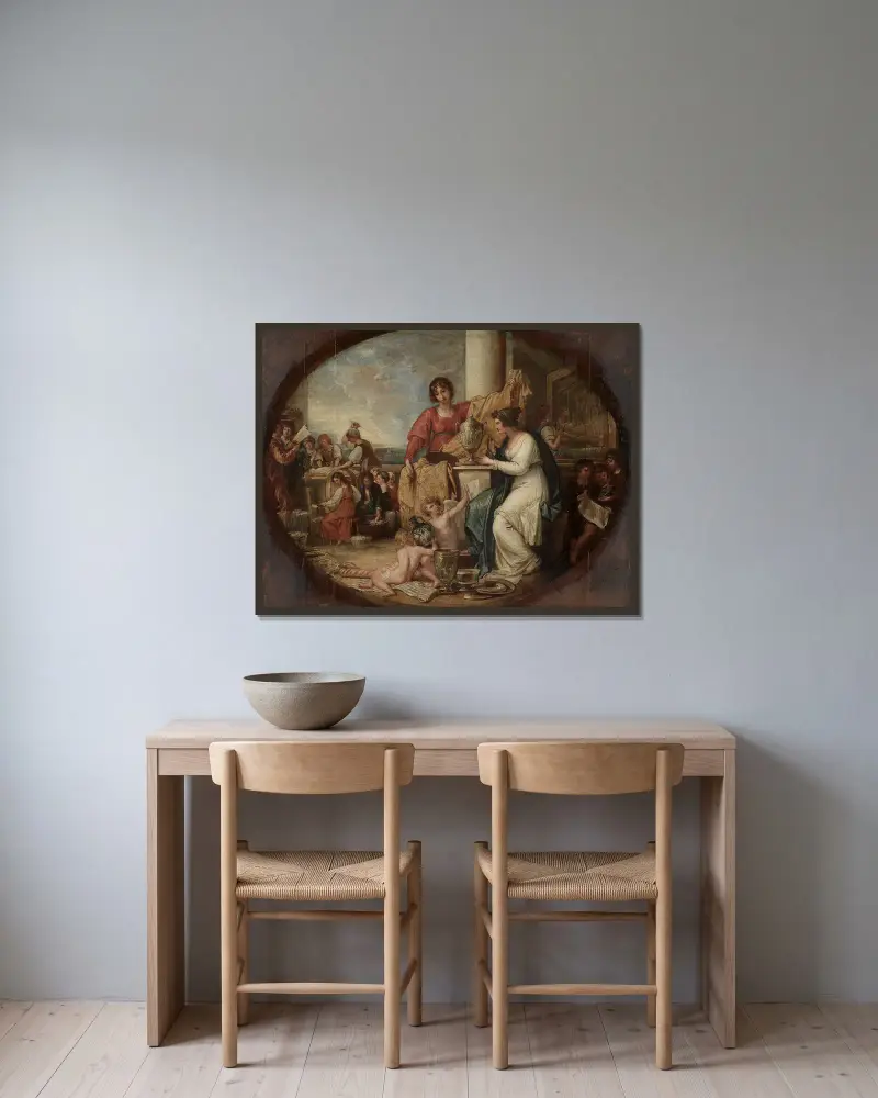 British Manufactory; Eine Skizze von Benjamin West gerahmt an einer Wand