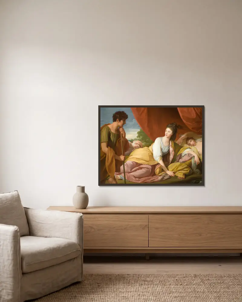 Cymon und Iphigenia von Benjamin West gerahmt an einer Wand