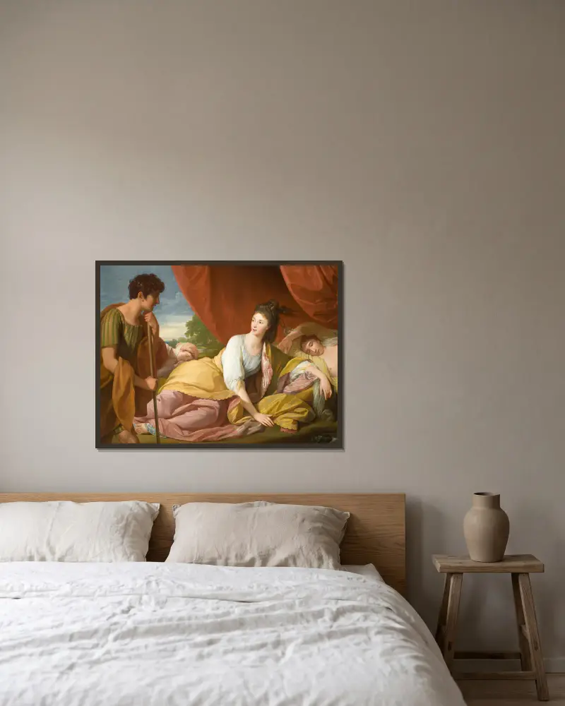 Cymon und Iphigenia von Benjamin West gerahmt an einer Wand