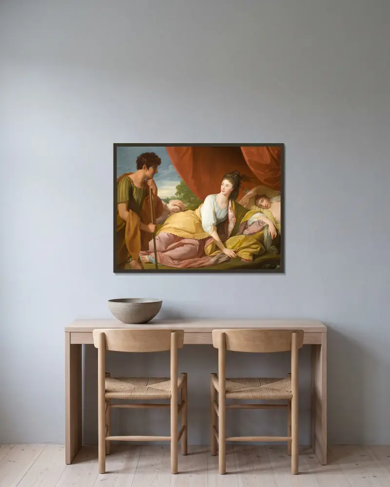 Cymon und Iphigenia von Benjamin West gerahmt an einer Wand