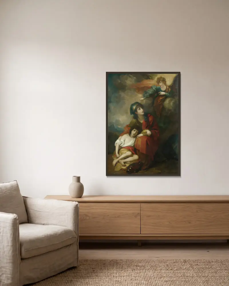 Hagar und Ismael von Benjamin West gerahmt an einer Wand