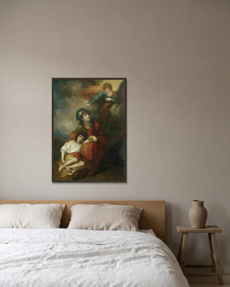 Hagar und Ismael von Benjamin West gerahmt an einer Wand
