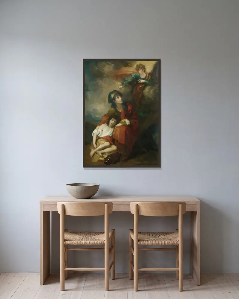 Hagar und Ismael von Benjamin West gerahmt an einer Wand