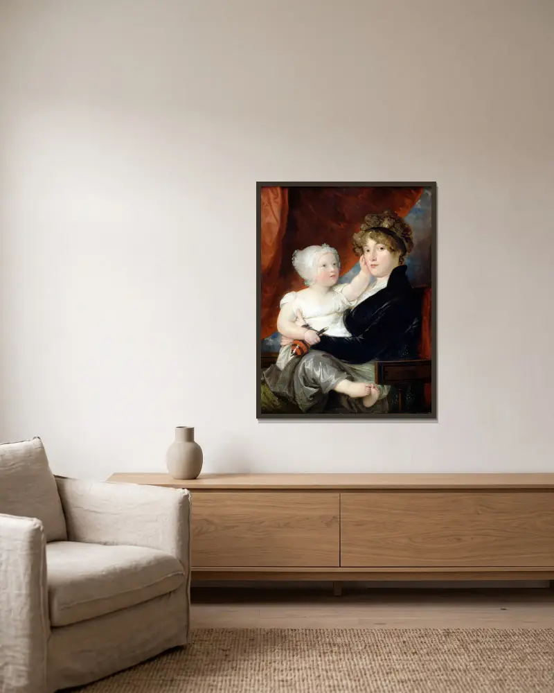 Mrs Benjamin West II med sin son Benjamin West III av Benjamin West inramad på en vägg