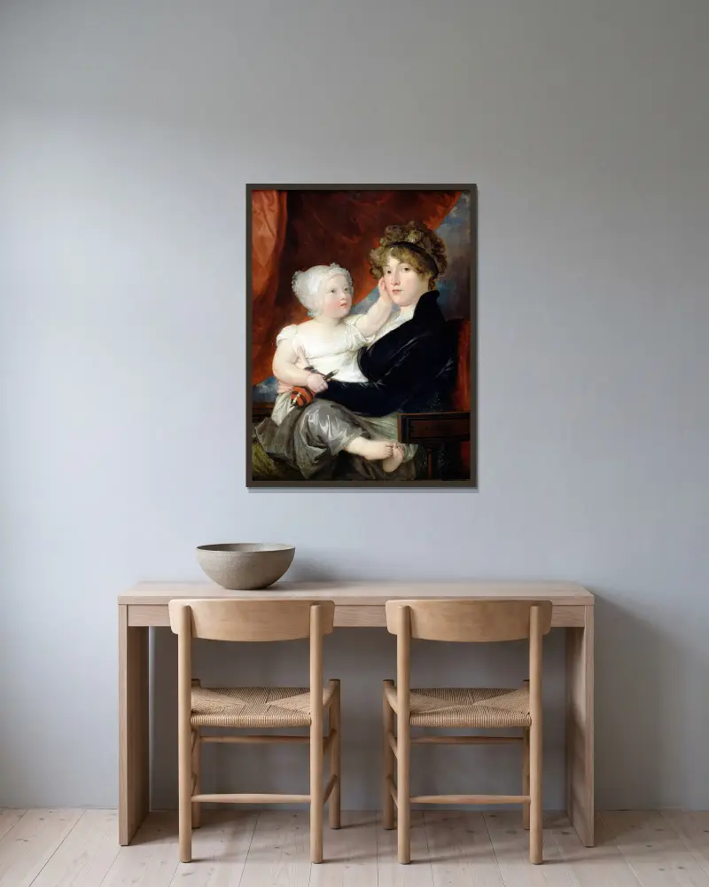 Mrs Benjamin West II med sin son Benjamin West III av Benjamin West inramad på en vägg