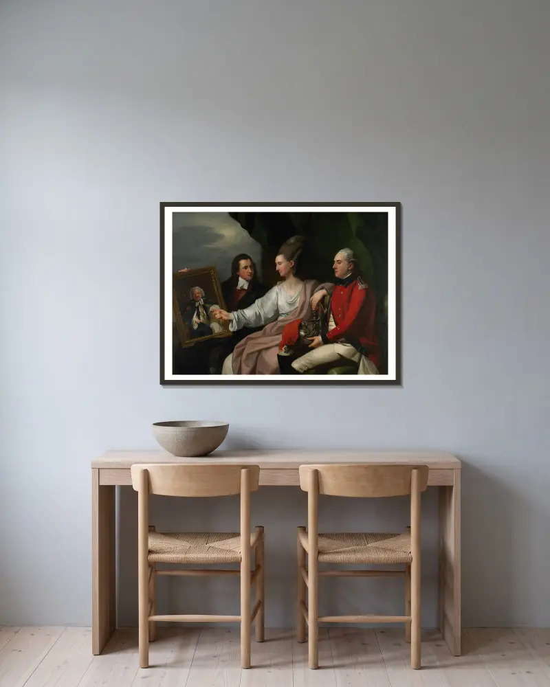 Porträtgruppe der Familie Drummond von Benjamin West gerahmt an einer Wand