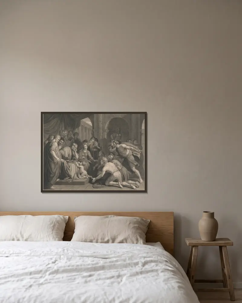 Pyrrhos jako dítě, Benjamin West v rámu na stěně