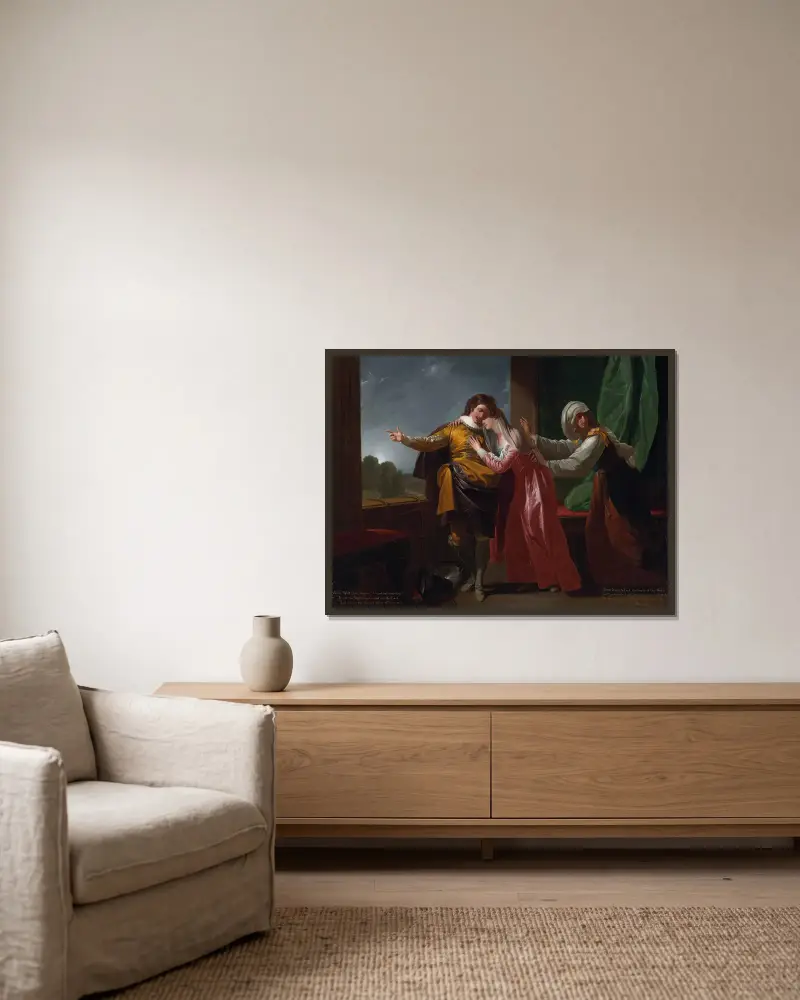 Romeo and Juliet av Benjamin West inramad på en vägg