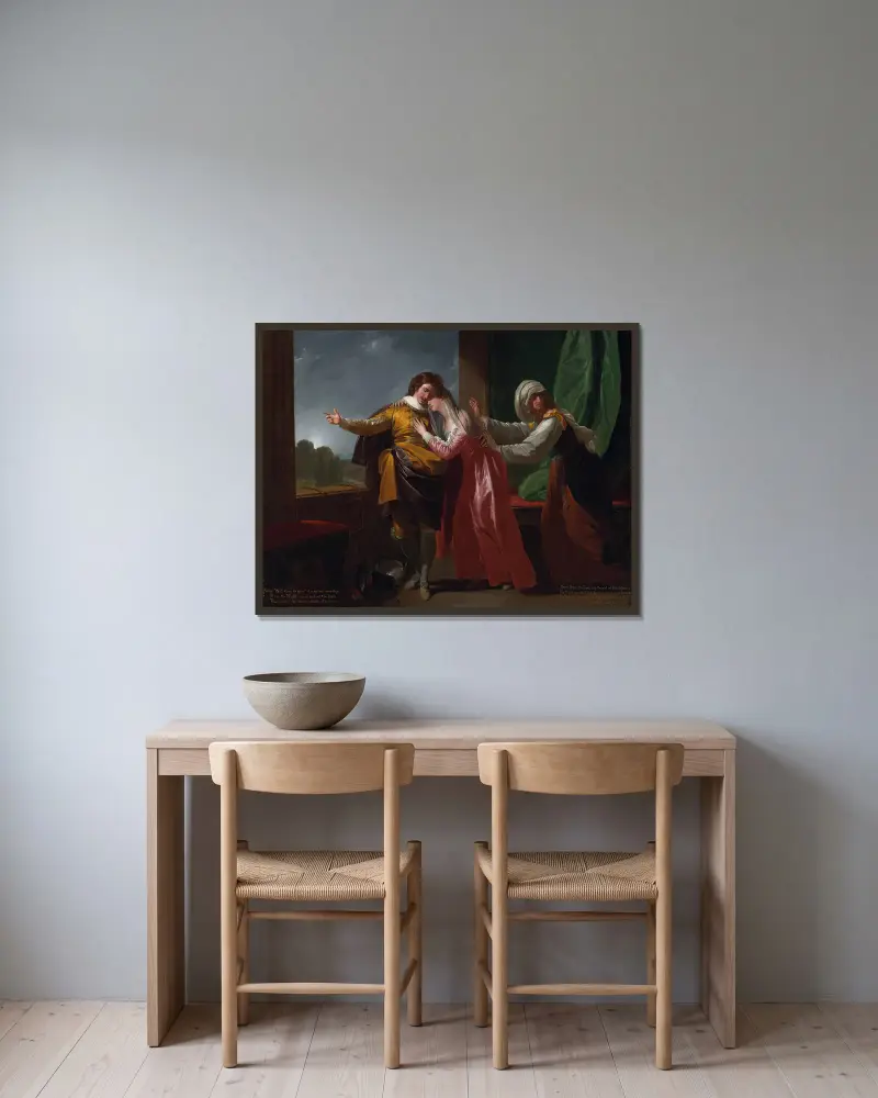 Romeo and Juliet av Benjamin West inramad på en vägg