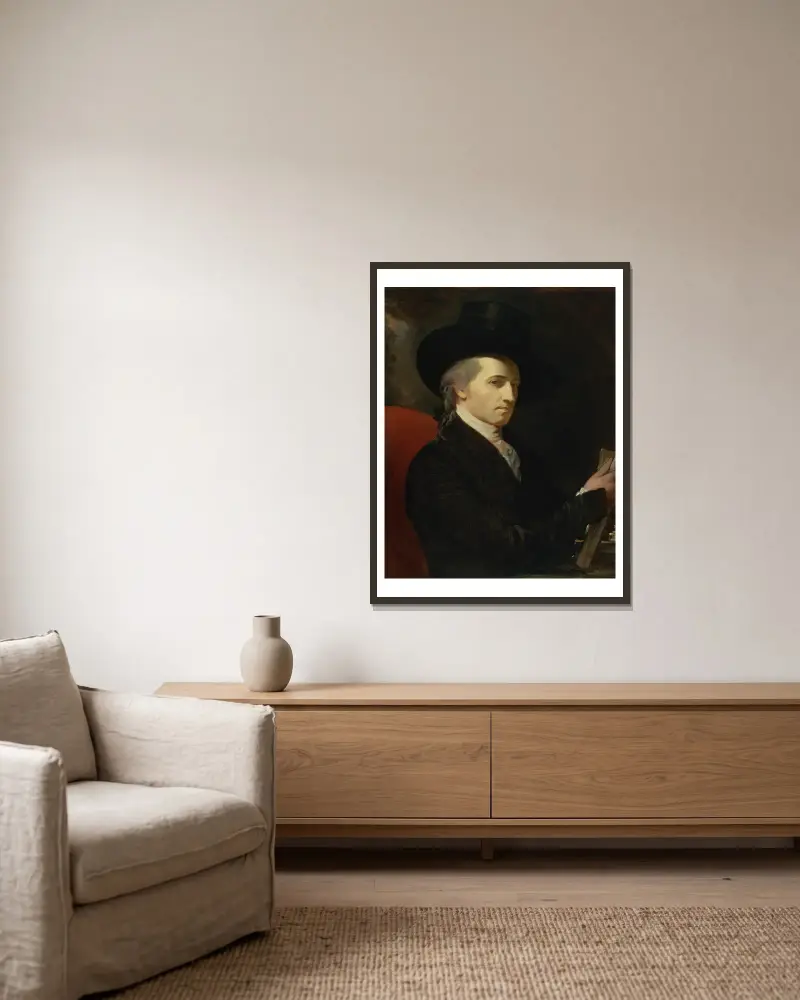 Självporträtt av Benjamin West inramad på en vägg