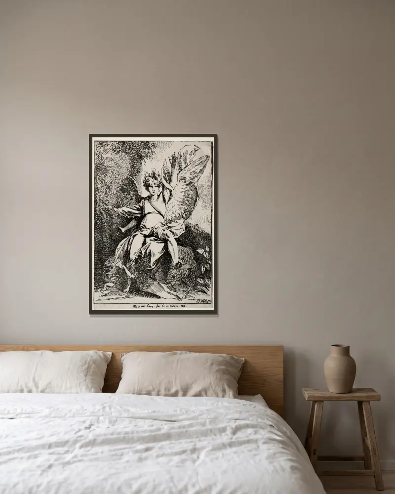 Ängeln vid Kristi grav av Benjamin West inramad på en vägg