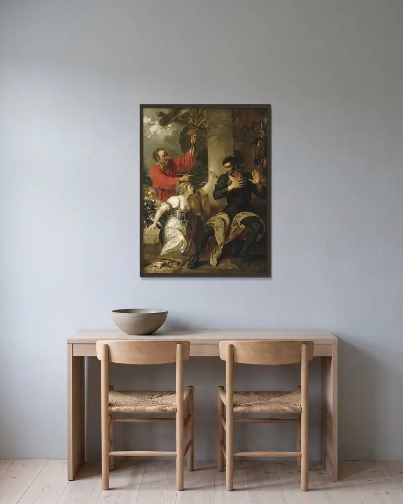 Dívka a Orlando, Benjamin West v rámu na stěně