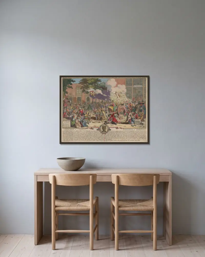 Ein Denkmal für die Nachwelt zur Erinnerung an die unglaubliche Torheit des Jahres 1720 von Bernard Picart gerahmt an einer Wand