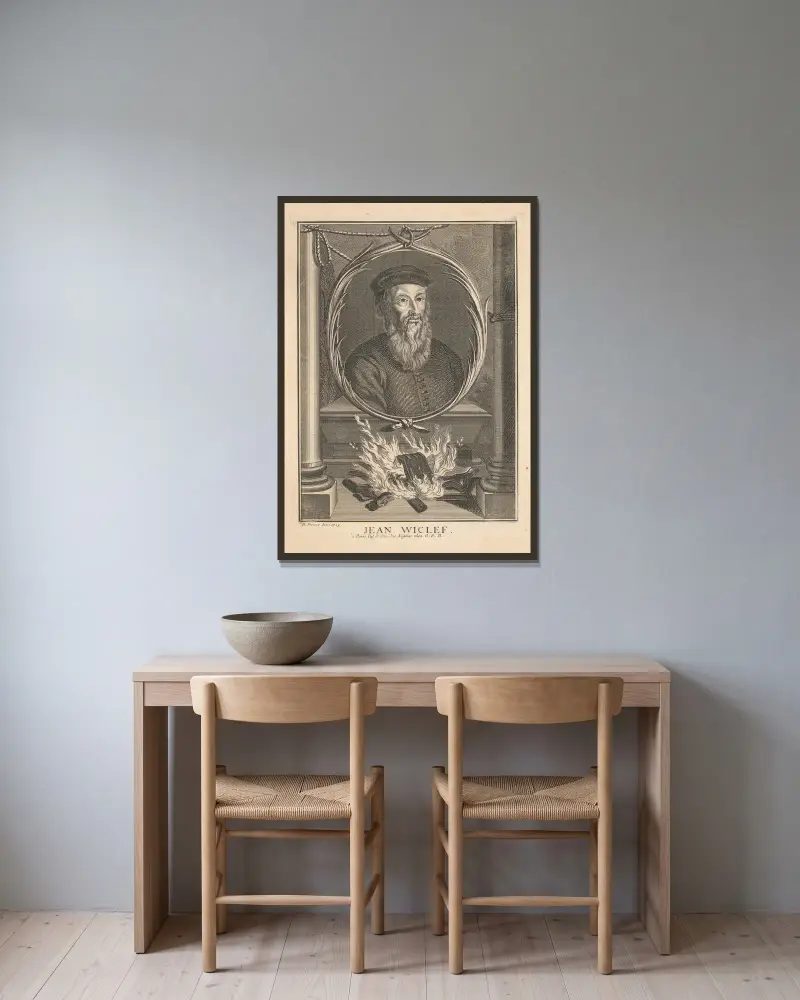 John Wycliffe von Bernard Picart gerahmt an einer Wand