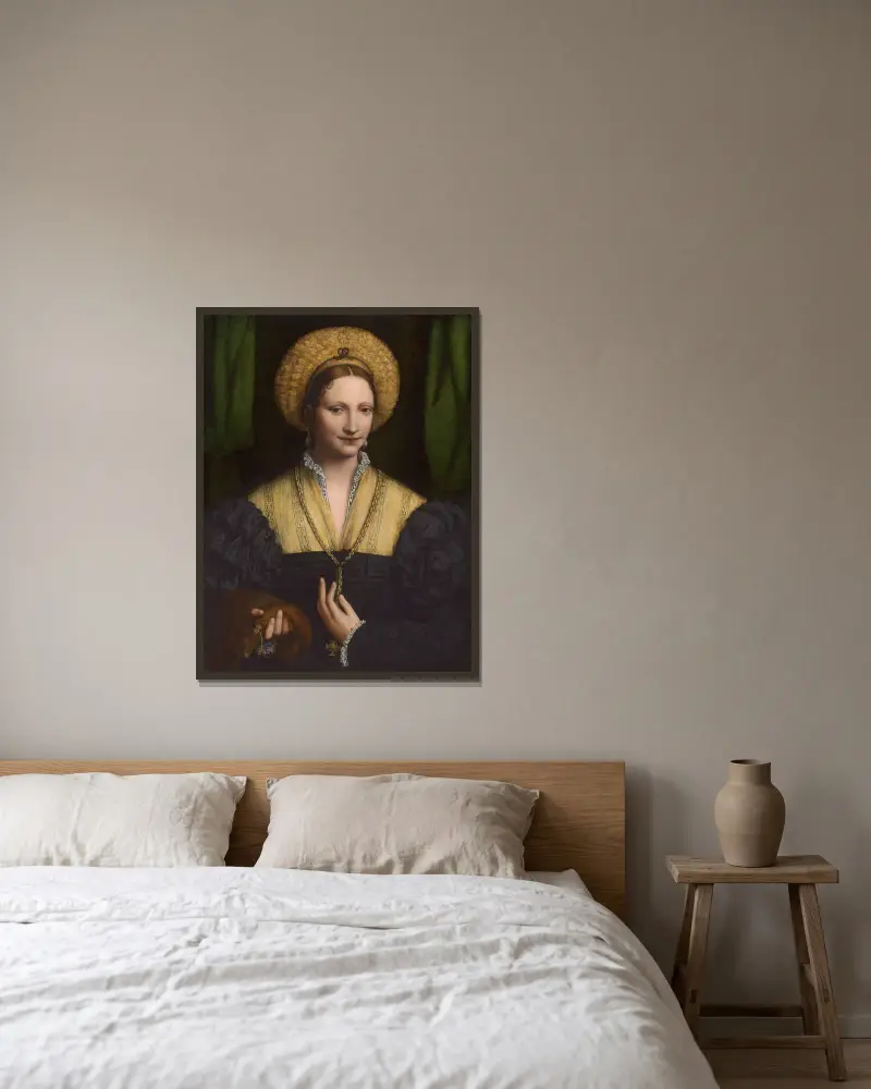 Porträtt av en dam av Bernardino Luini inramad på en vägg