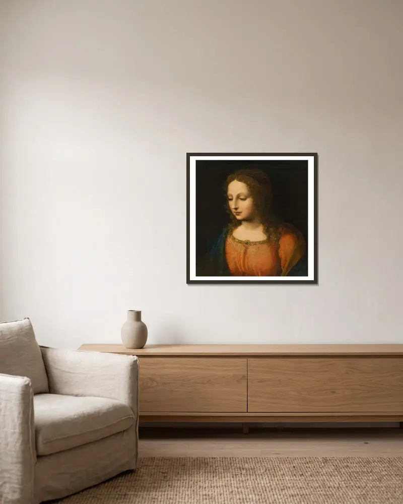 Porträtt av en kvinna av Bernardino Luini inramad på en vägg
