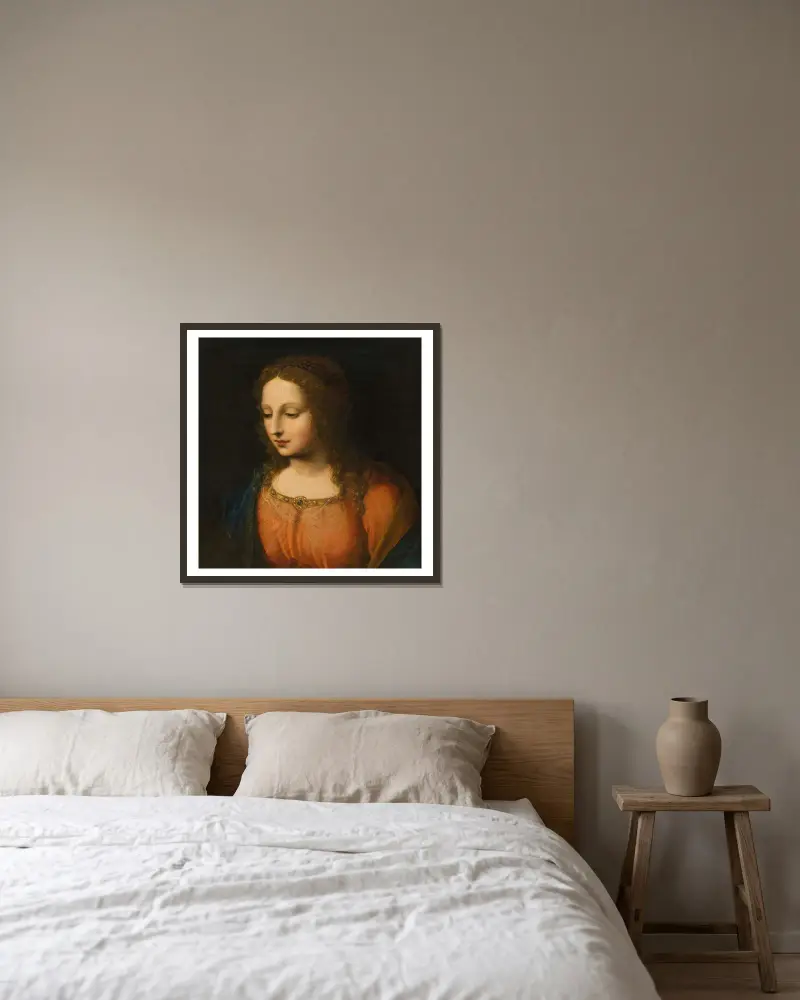 Porträtt av en kvinna av Bernardino Luini inramad på en vägg