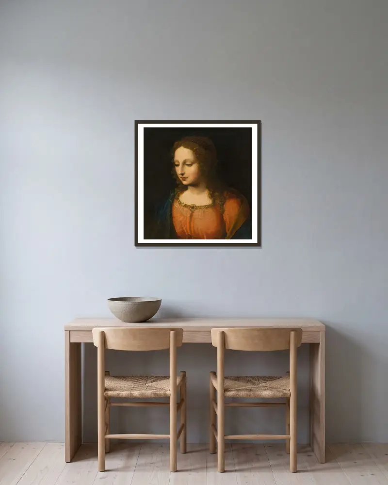 Porträtt av en kvinna av Bernardino Luini inramad på en vägg
