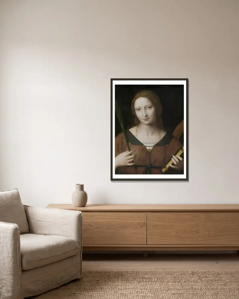 Die heilige Katharina von Alexandria von Bernardino Luini gerahmt an einer Wand